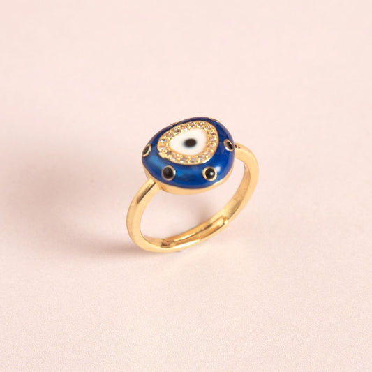 Gold Enamel Studded Evil Eye Ring