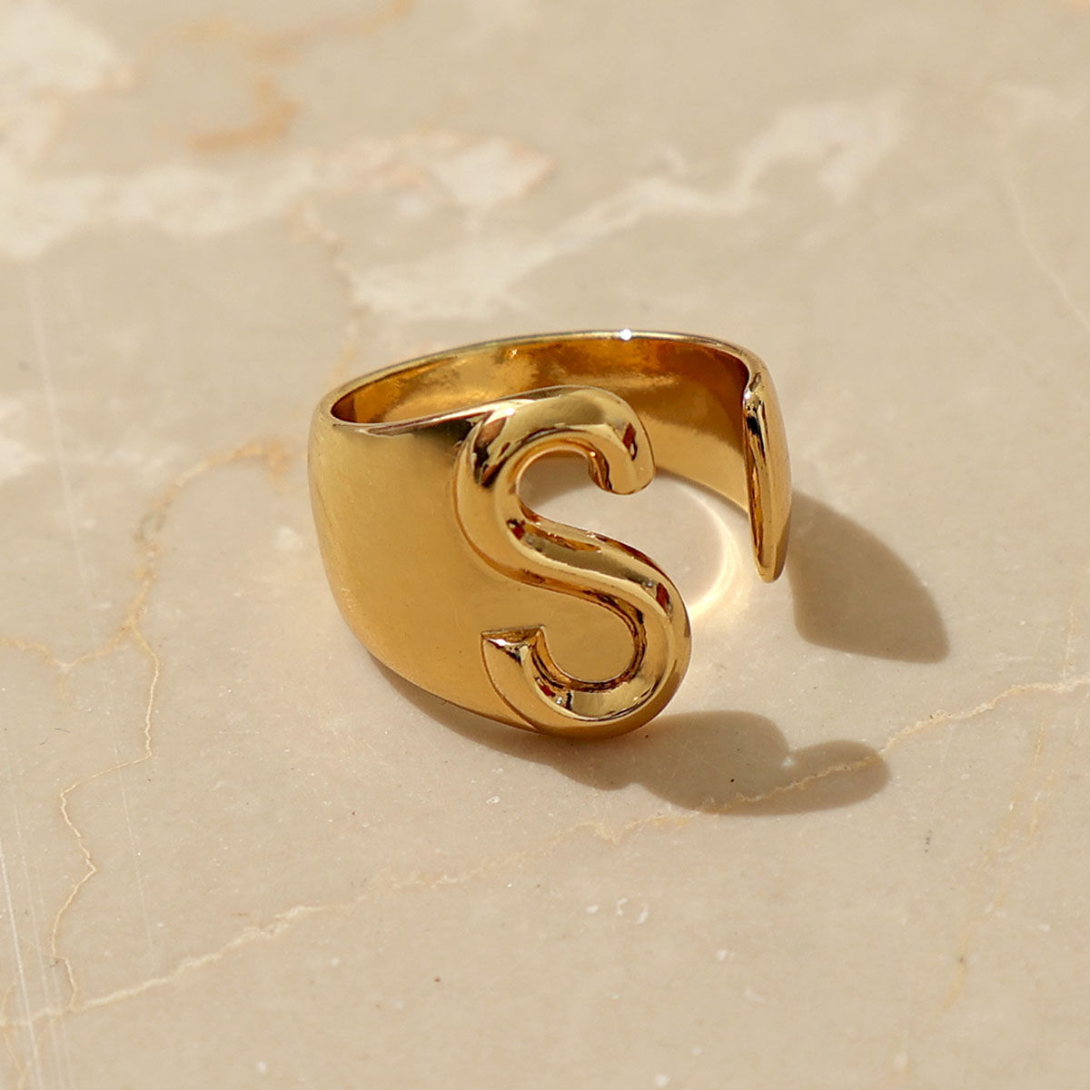 S Initial Gold Letter Ring