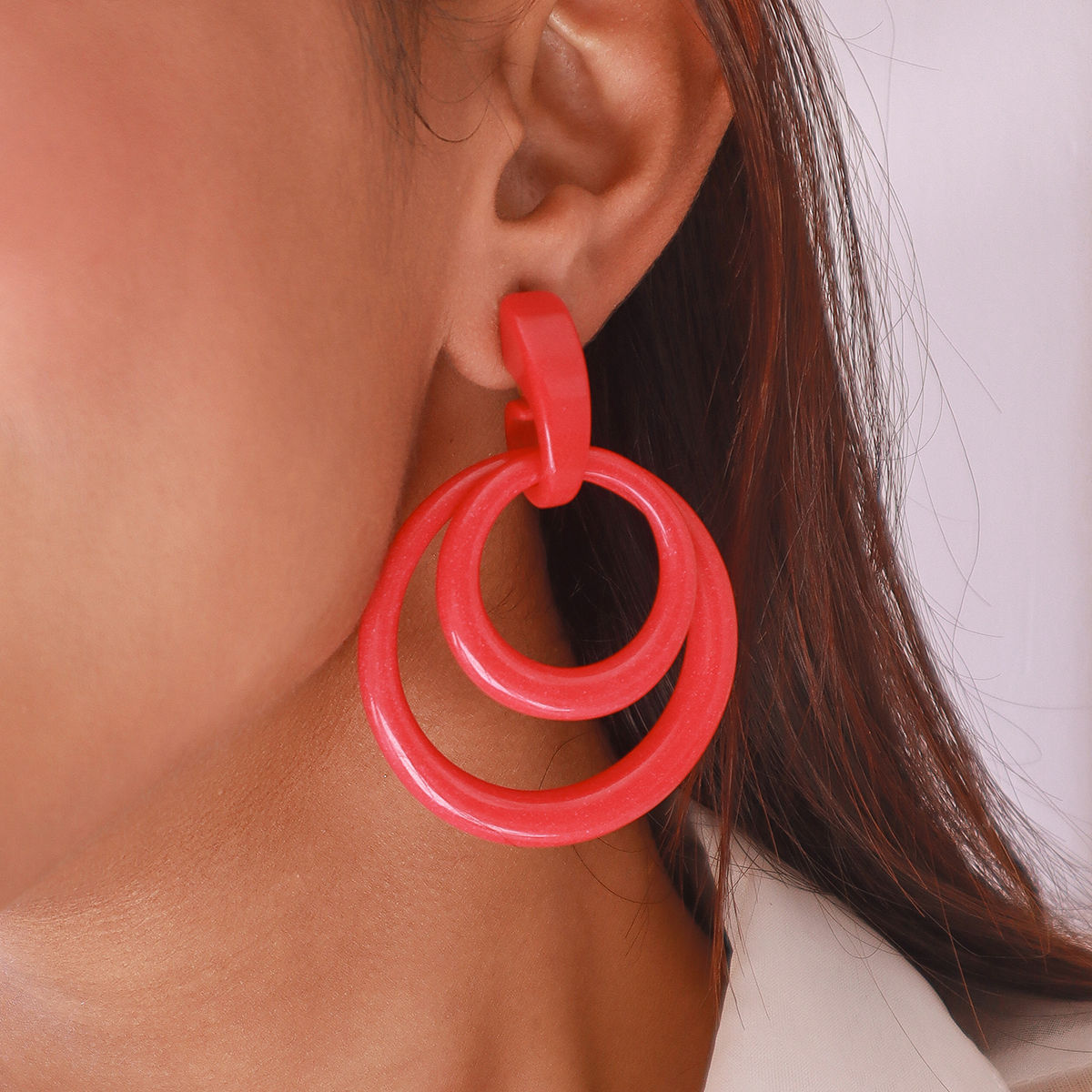 Contemporary Magenta Double Circle Acrylic Earrings