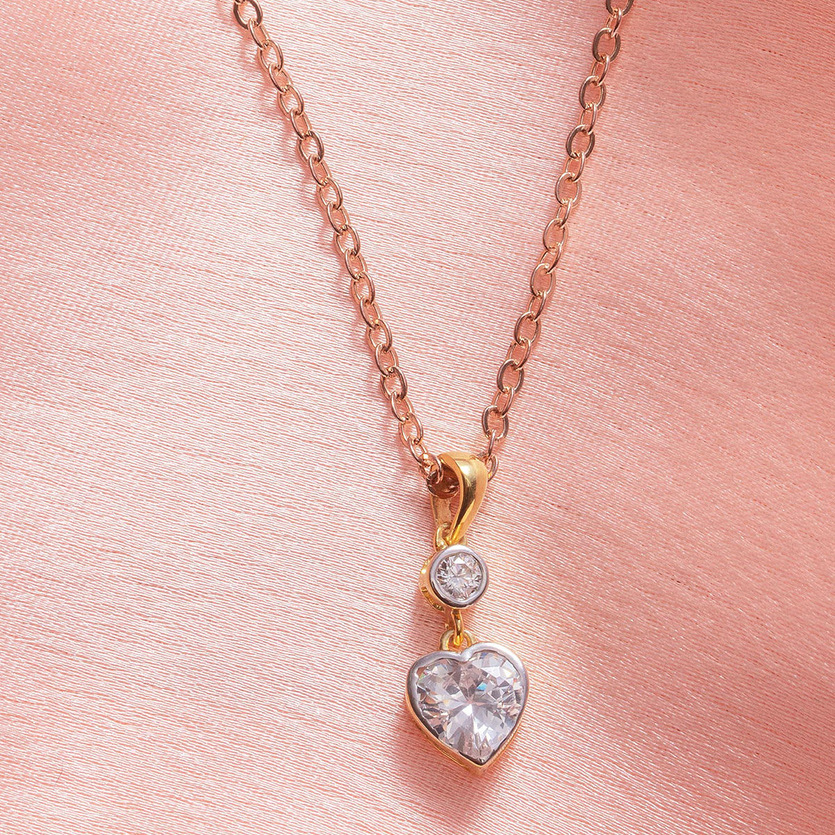 Gold-Plated Clear Stone 925 Sterling Silver Drop Heart Necklace