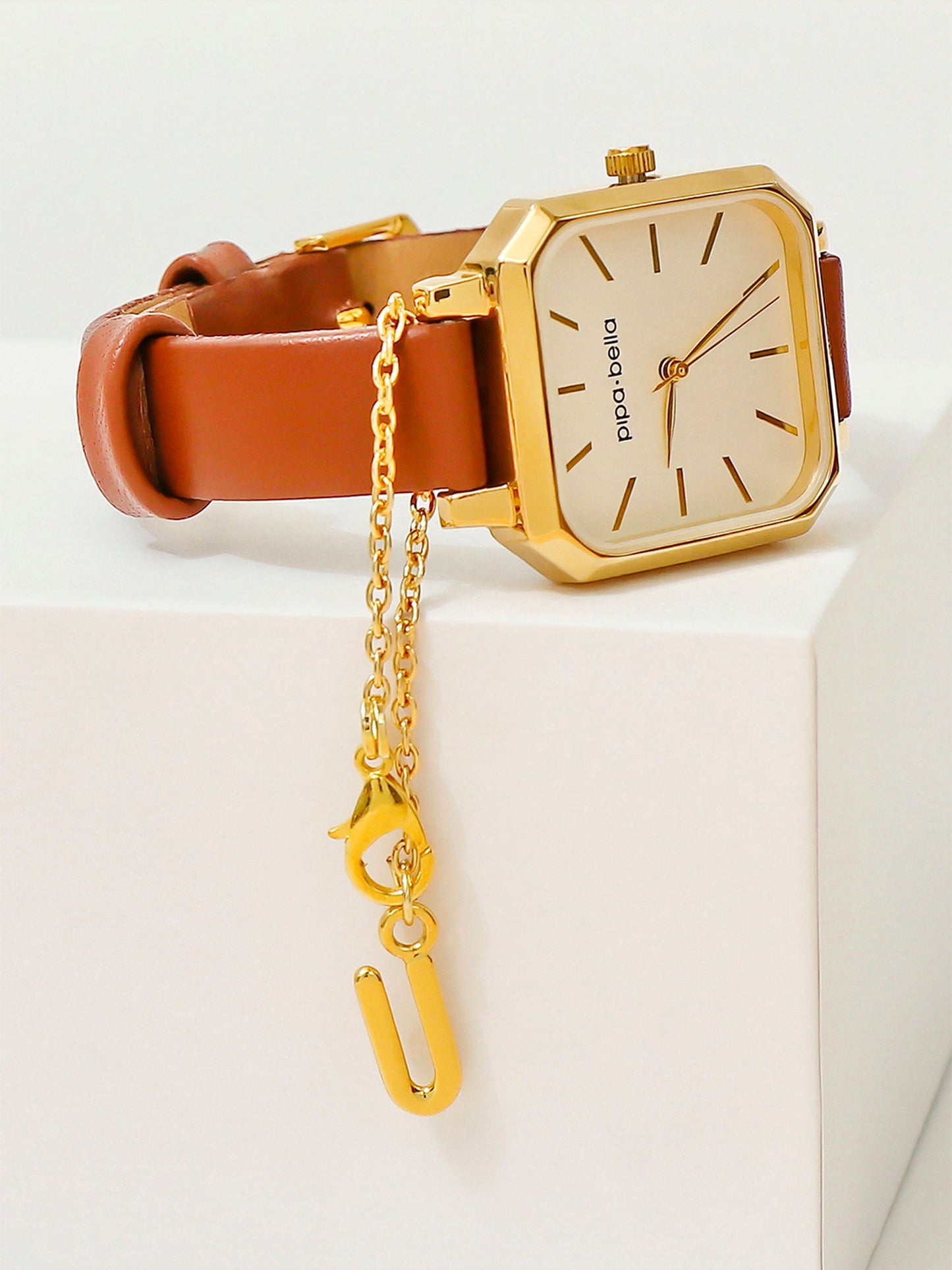 Gold-Plated U Initial Watch Charm