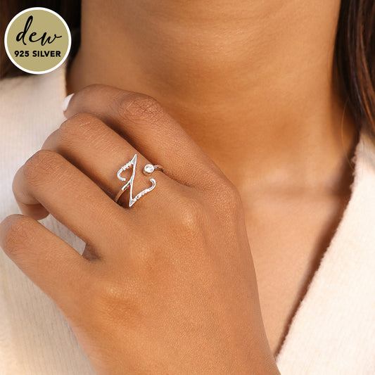 Dew by PB Silver-plated 925 Sterling Silver Stone Studded Initial Z Ring