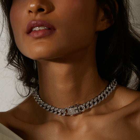 Box Clasp Studded Silver Chain Necklace