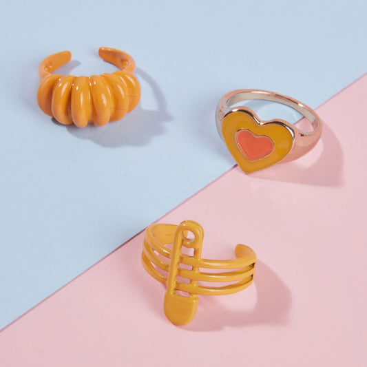 Pipa Bella by Nykaa Fashion Set of 3 Y2K Yellow Resin Rings Combo