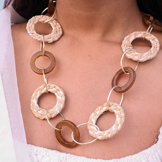 Chic Brown & Beige Contemporary Round Link Necklace