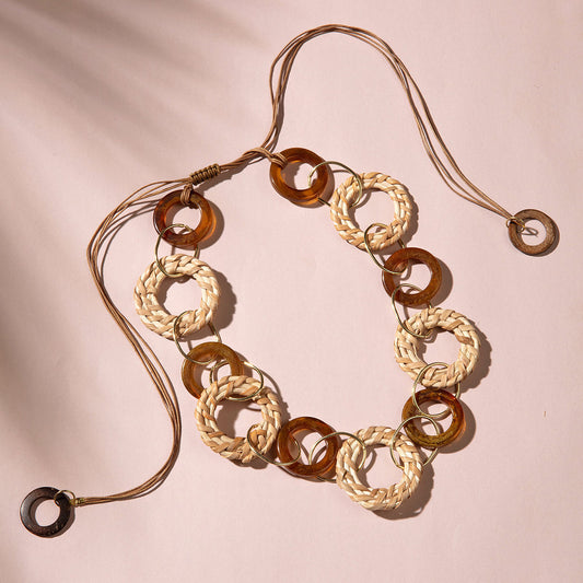 Chic Brown & Beige Contemporary Round Link Necklace