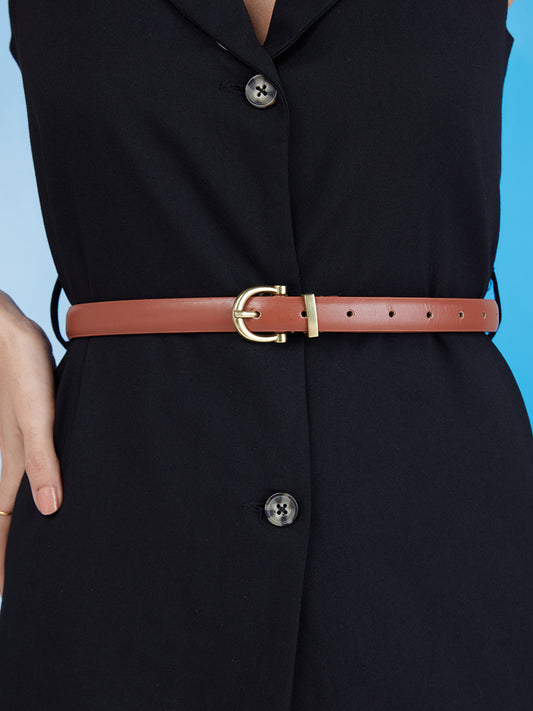 Classic Brown and Gold Solid Belt