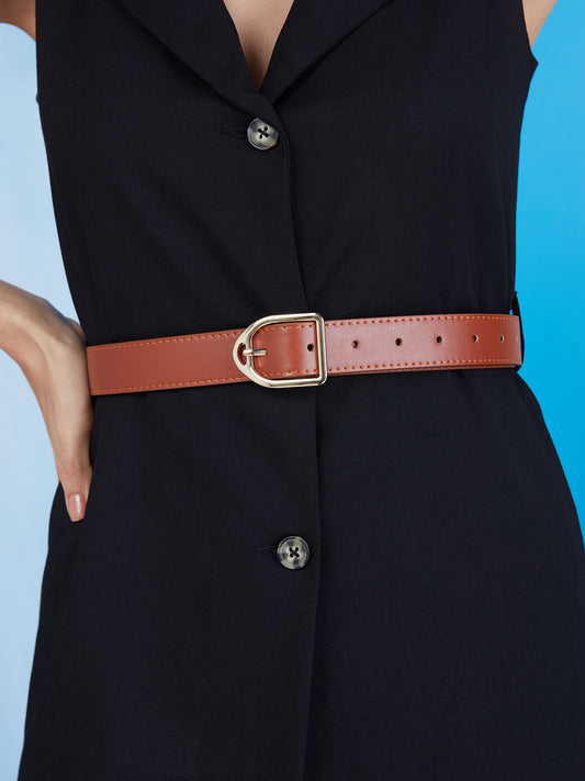 Trendy Tan and Gold Solid Belt