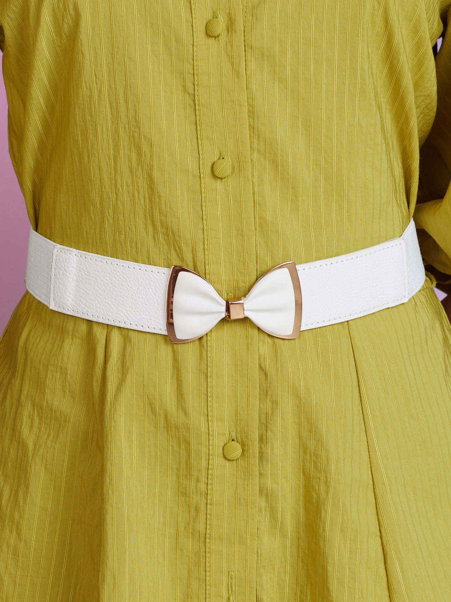 Bow Design White and Gold Solid Belt