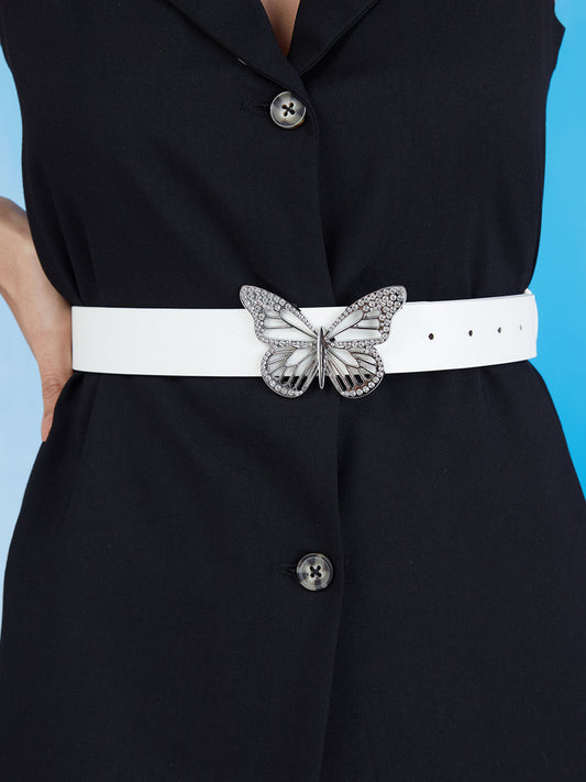 Butterfly Embellished White and Silver Belt