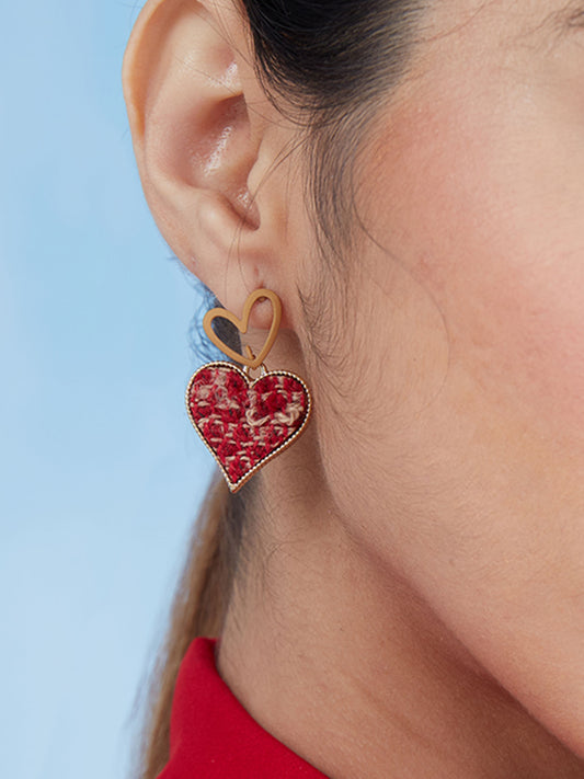 Red Heart Design Thread Drop Earrings