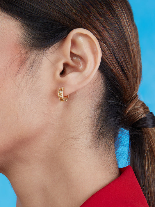 CZ Studded Gold Plated Love Hoop Earrings