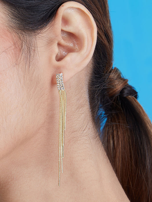 Studded Gold Dangler Earrings
