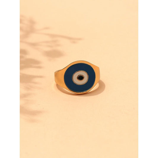 Gold & Royal Blue Enamel Evil Eye Ring