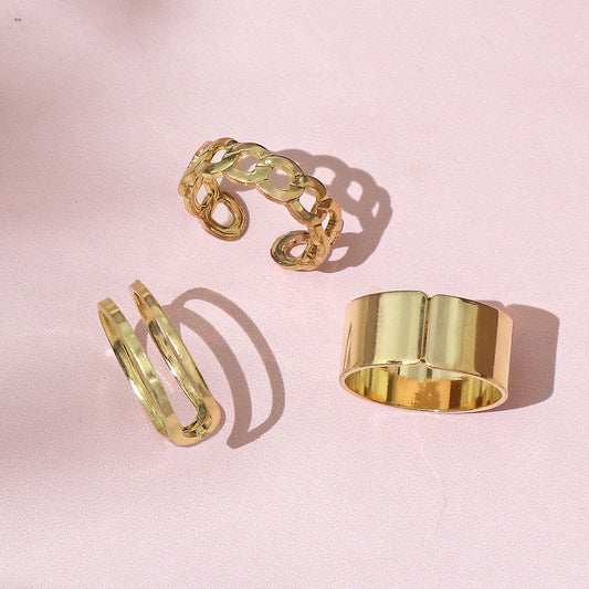 Gold-plated Link Ring Set of 3