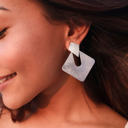 Solid Silver Plated Square Dangle Earrings