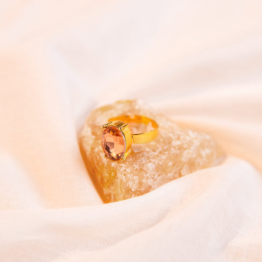 Peach Oval Crystal Bling Ring
