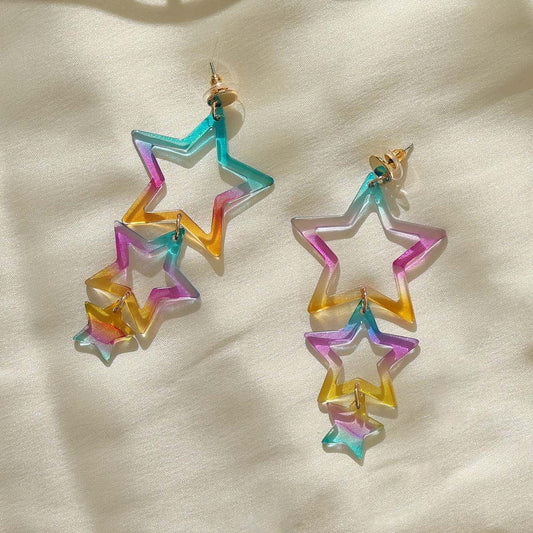 Rainbow Star Dangler Resin Earrings