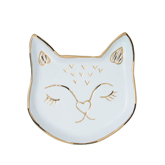 Quirky White Cat Jewellery Dish