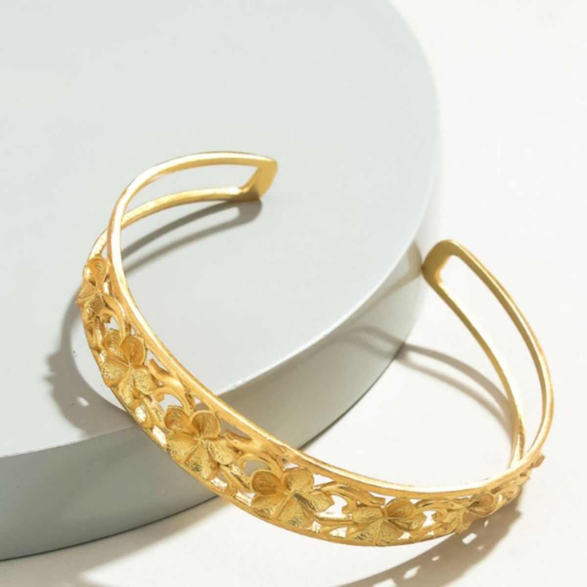 Gold-Toned Adjustable Floral Cuff Bracelet