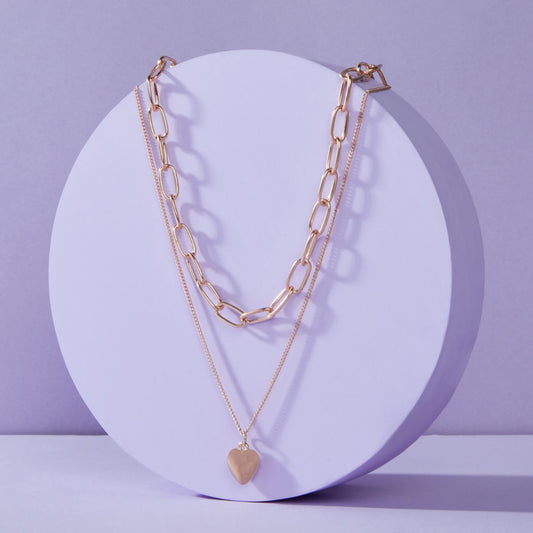 Pipa Bella by Nykaa Fashion Gold Plated Link Chain Layered Necklace with Heart Pendant
