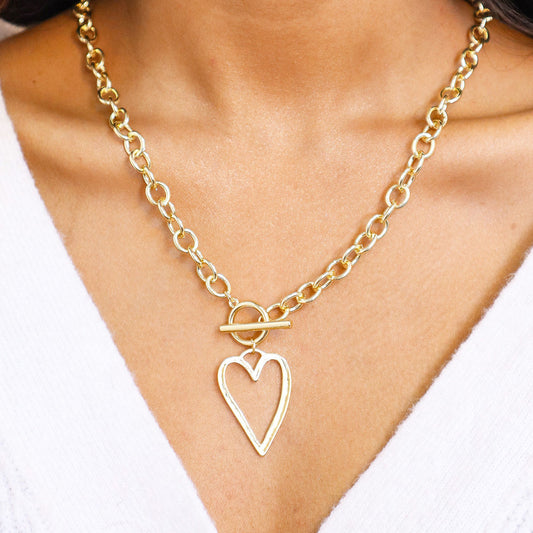Statement Heart Charm Block Chain Necklace