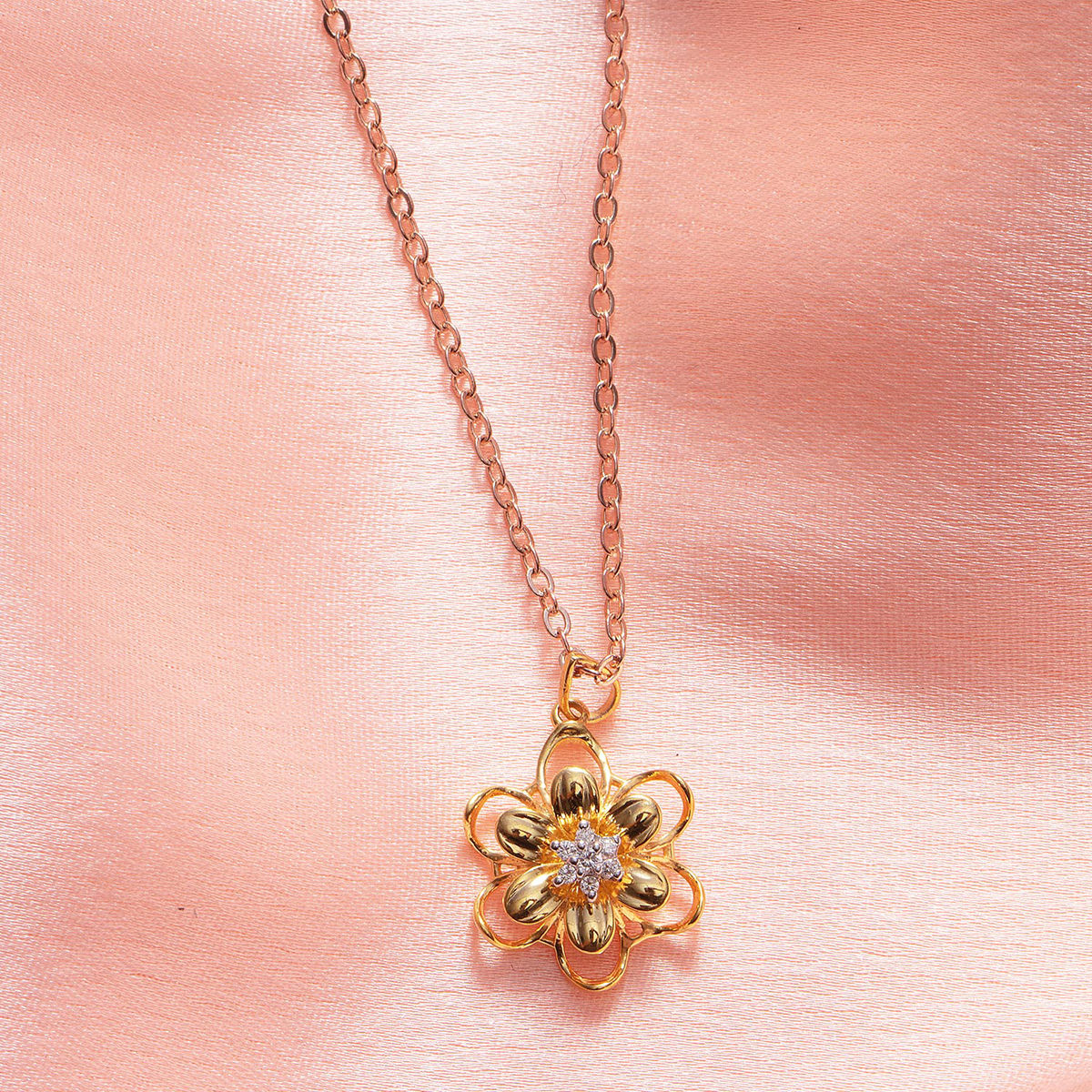Gold-Plated 925 Sterling Silver Stone Studded Flower Necklace