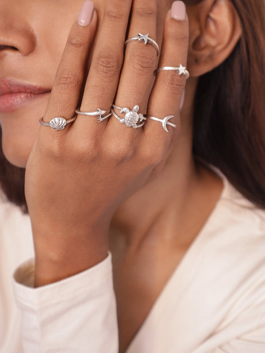 Set of 6 Silver Plated Midi Rings Combo