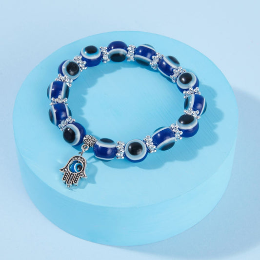 Pipa Bella by Nykaa Fashion Beaded Silver and Blue Evil Eye Bracelet