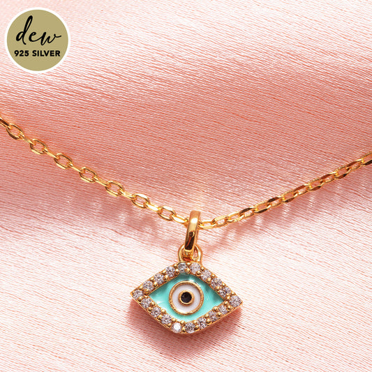 Dew by PB Gold Toned Stone Studded Turquoise Evil Eye Necklace