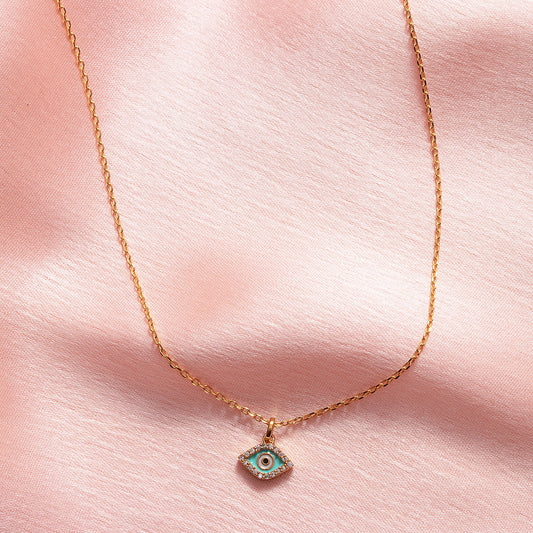 Dew by PB Gold Toned Stone Studded Turquoise Evil Eye Necklace