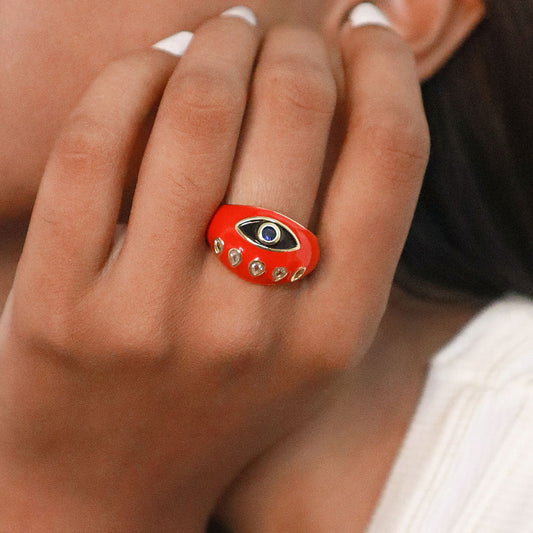 Red Enamel Evil Eye Ring