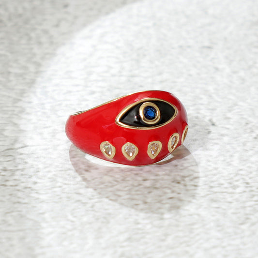 Red Enamel Evil Eye Ring