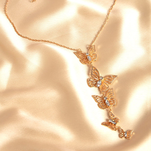 Gold Butterfly Lariat Necklace
