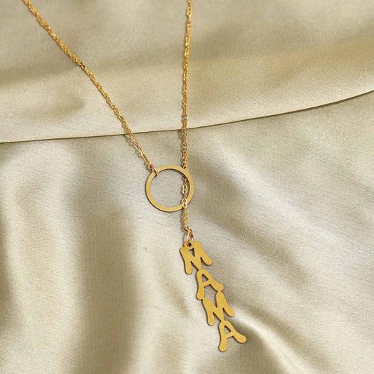 Mama Gold Plated Lariat Loop Necklace