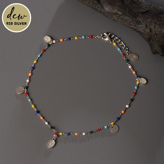 Dew by PB  Sterling Silver Multi -Color Beads  Anklet