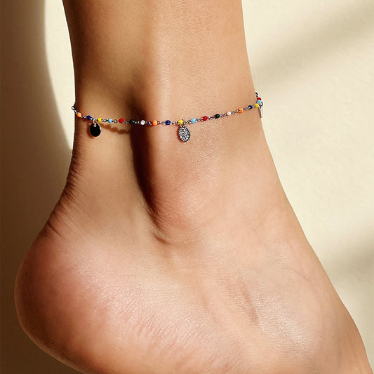 Dew by PB  Sterling Silver Multi -Color Beads  Anklet