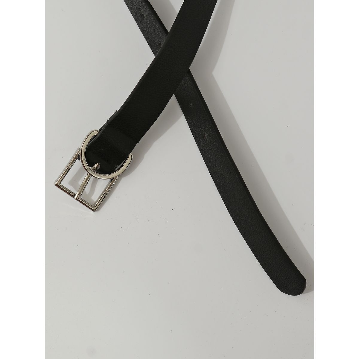 Classic Black Faux Leather Silver Square Buckle Belt