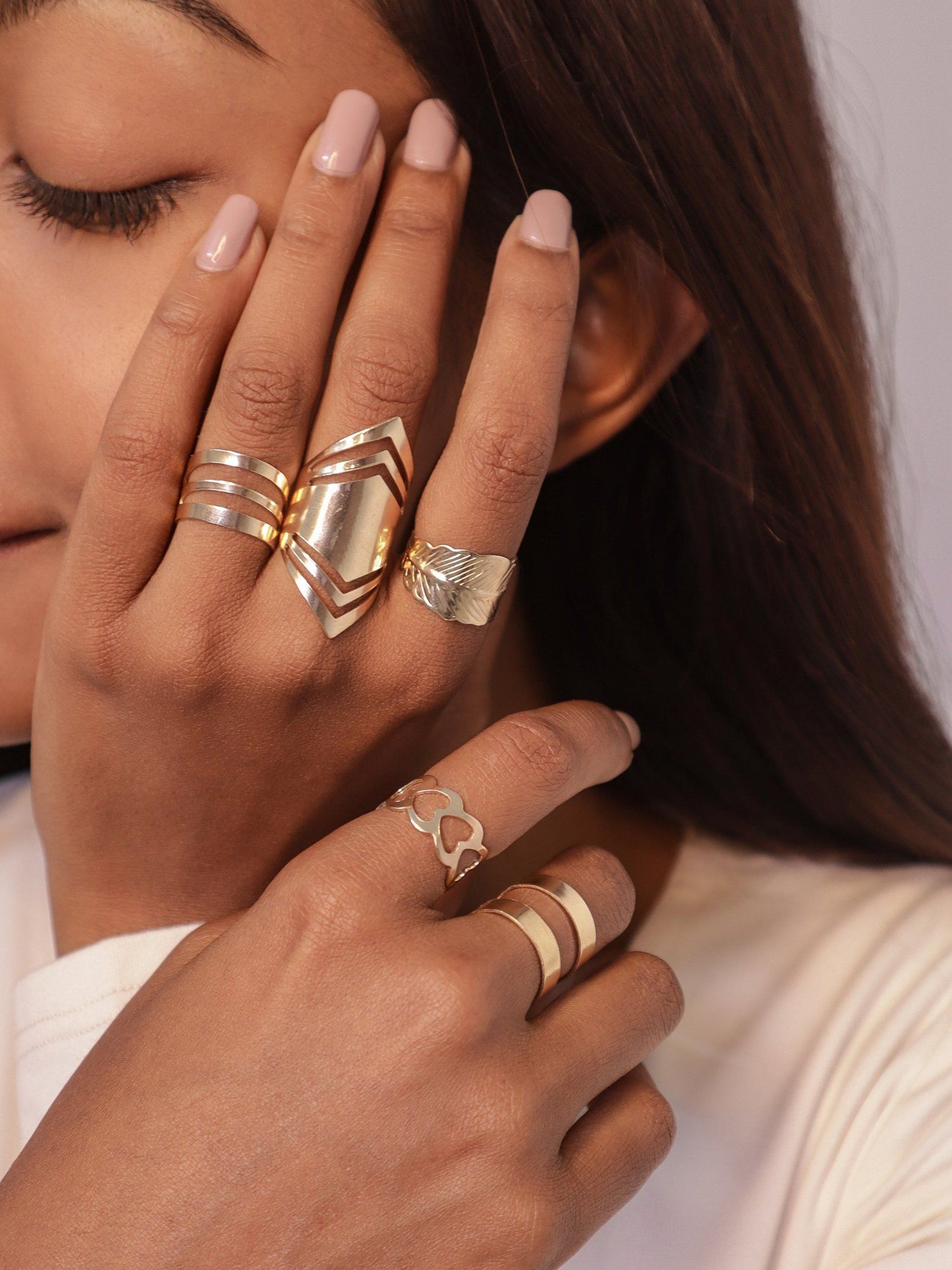 Set of 5 Statement Gold-toned Rings Combo