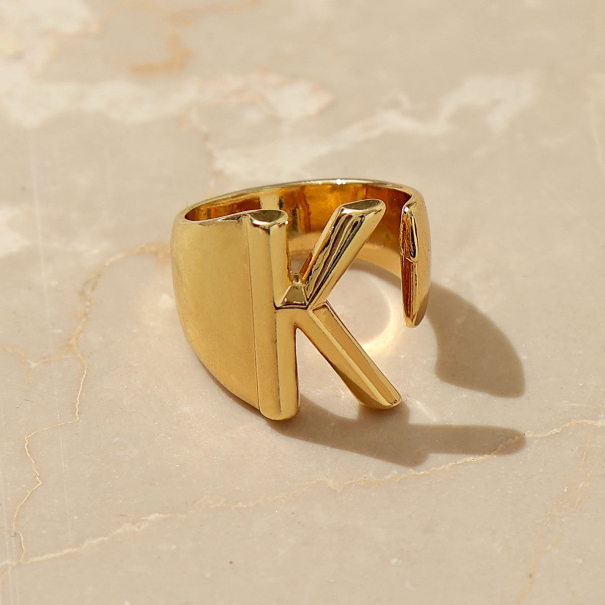 K Initial Gold Letter Ring