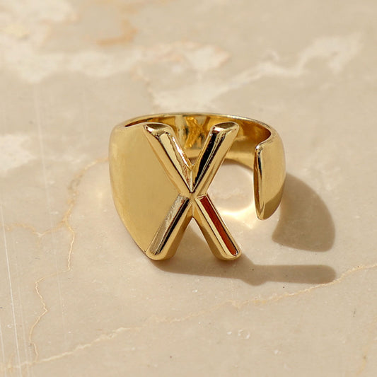 X Initial Gold Letter Ring