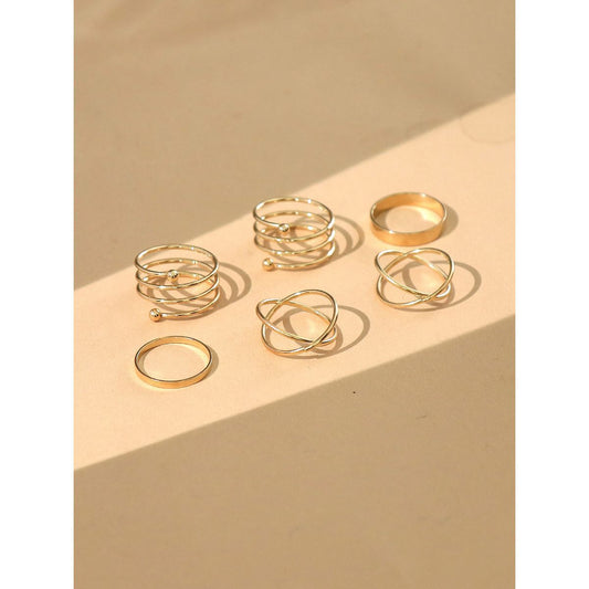 Minimal Solid Gold Ring Set of 6