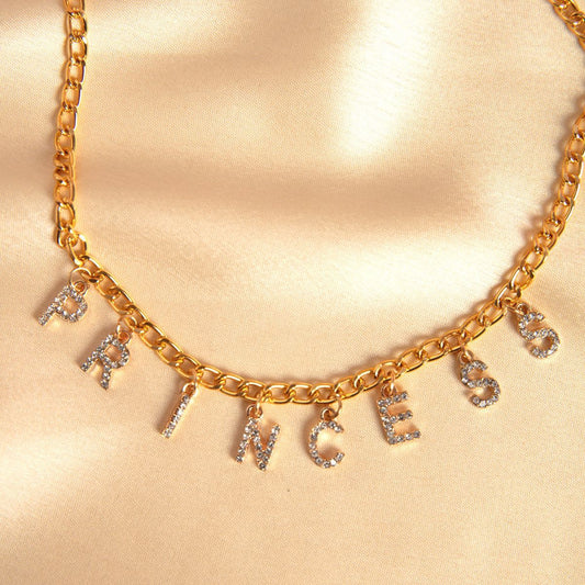 Gold Princess Studded Chain Necklace