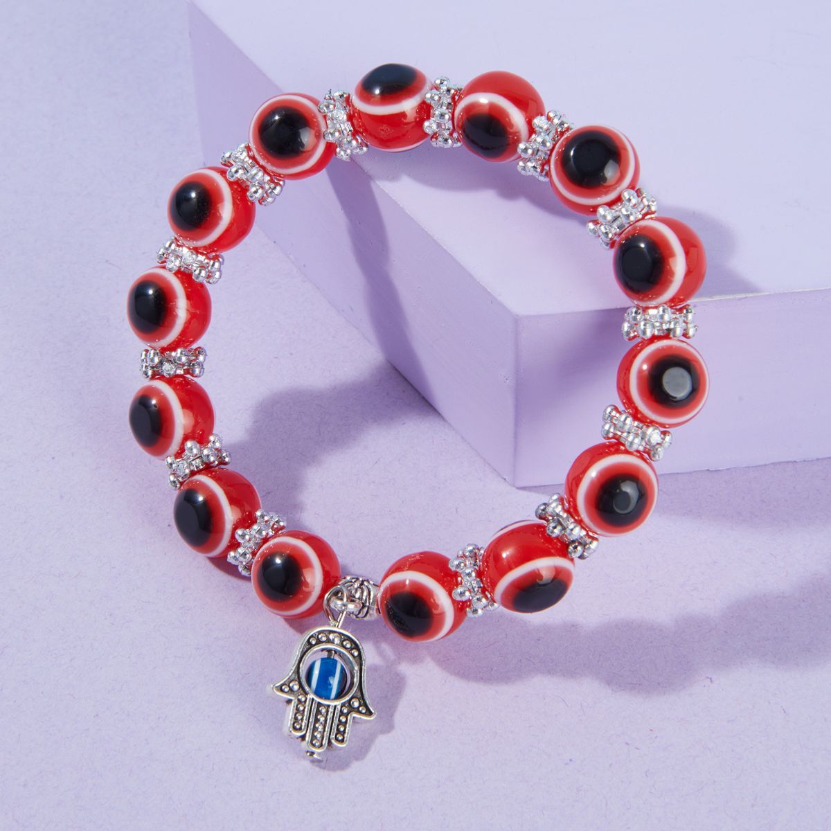Pipa Bella by Nykaa Fashion Beaded Silver and Red Evil Eye Bracelet