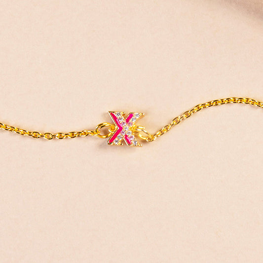 Pink CZ Studded X Initial Bracelet