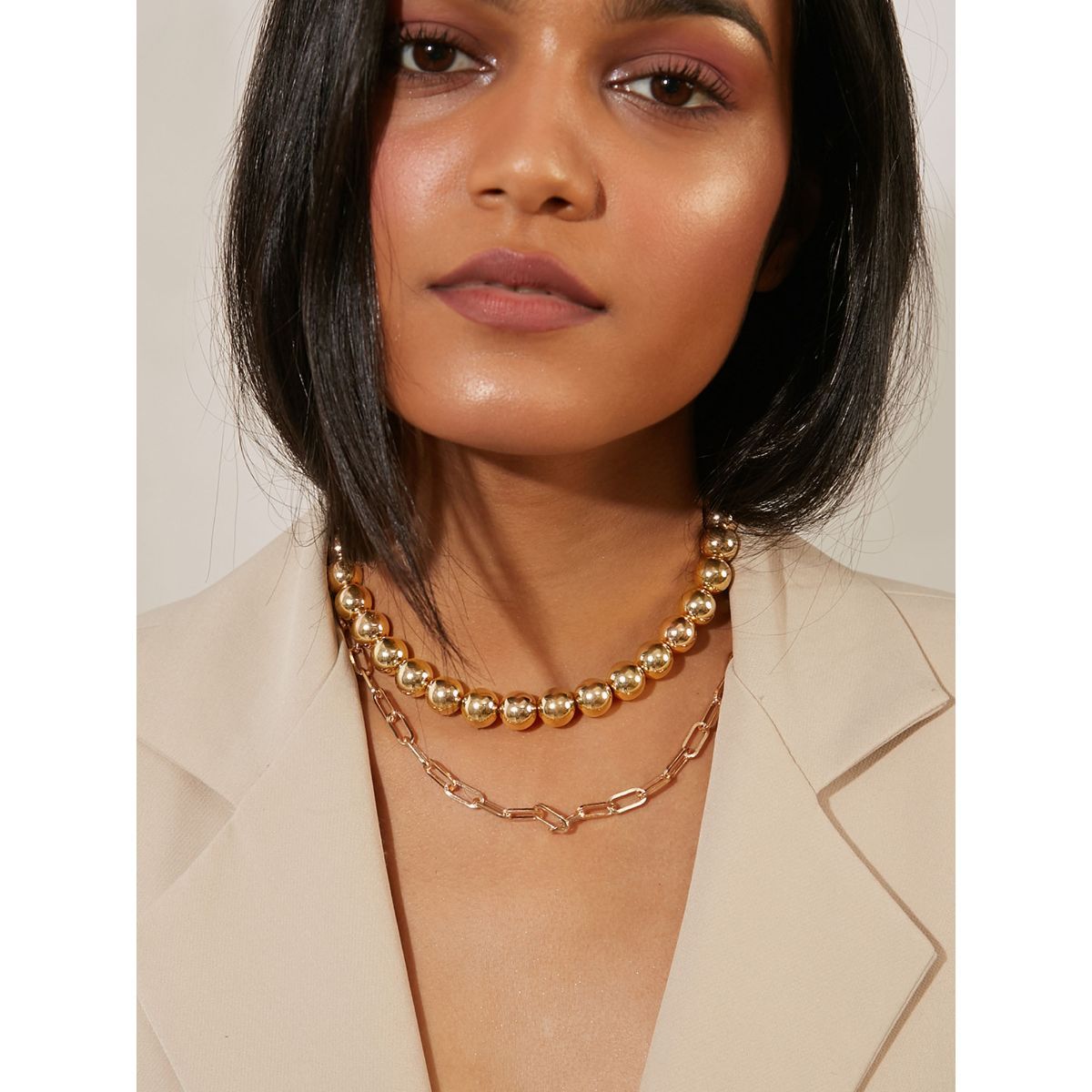 Gold Double Layered Chain Necklace