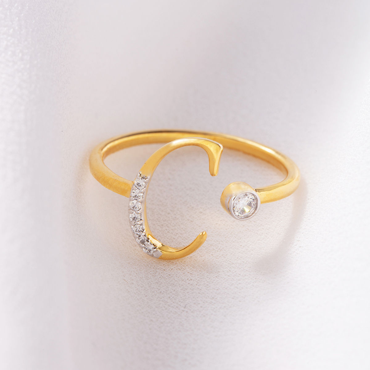 Gold-Plated 925 Sterling Silver Stone Studded Initial C Ring