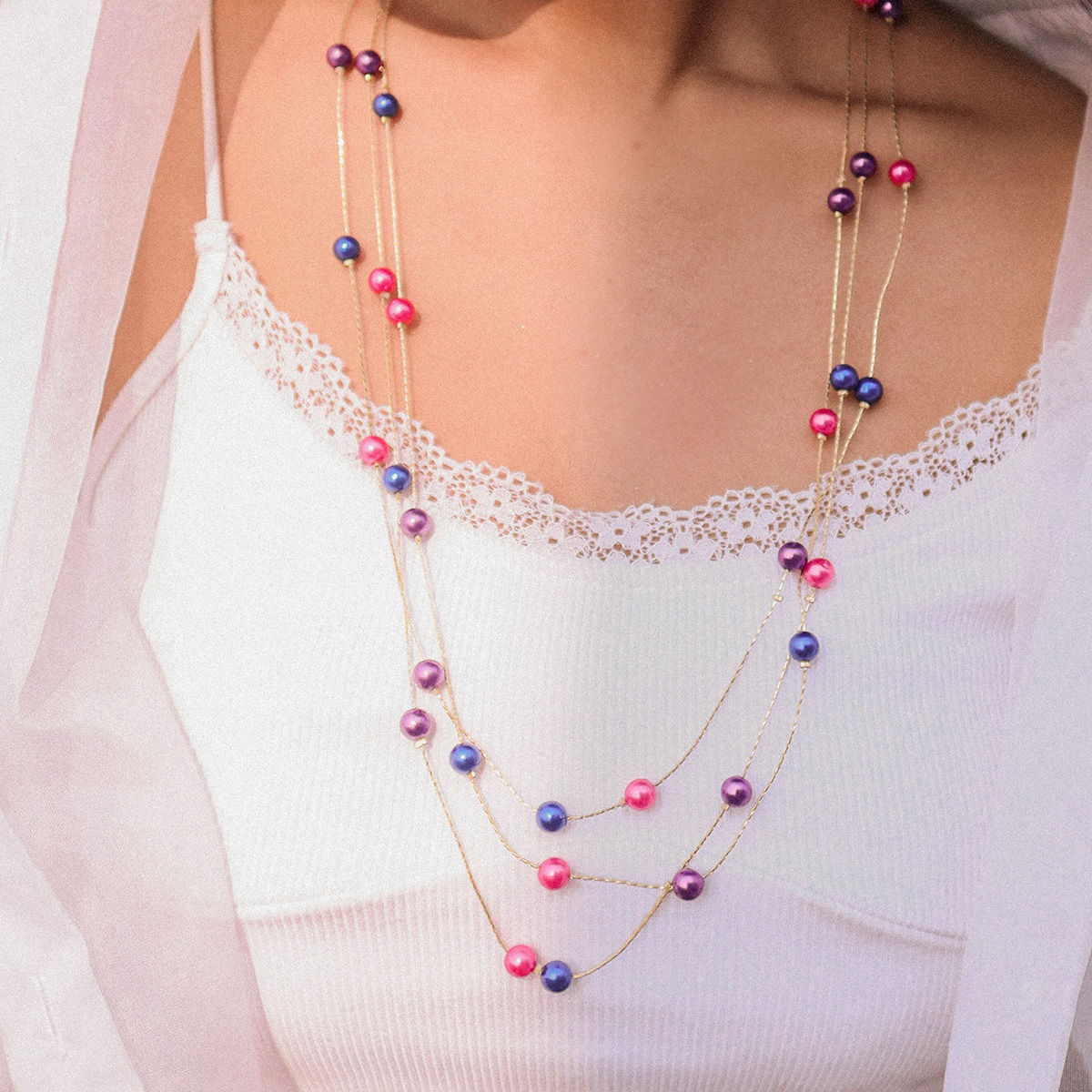Dainty Multi-Coloured 3 Layered Chain Necklace