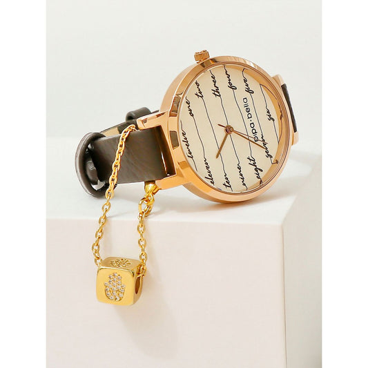 Gold-Plated CZ Studded Hamza Cubic Watch Charm