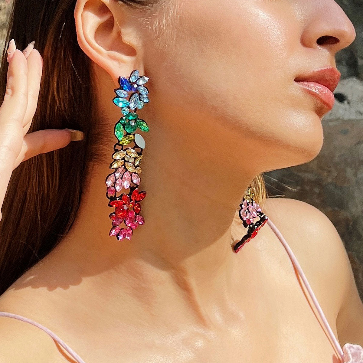 Multi-Color Rhinestone Embellished Broad Drop Earrings – www.pipabella.com